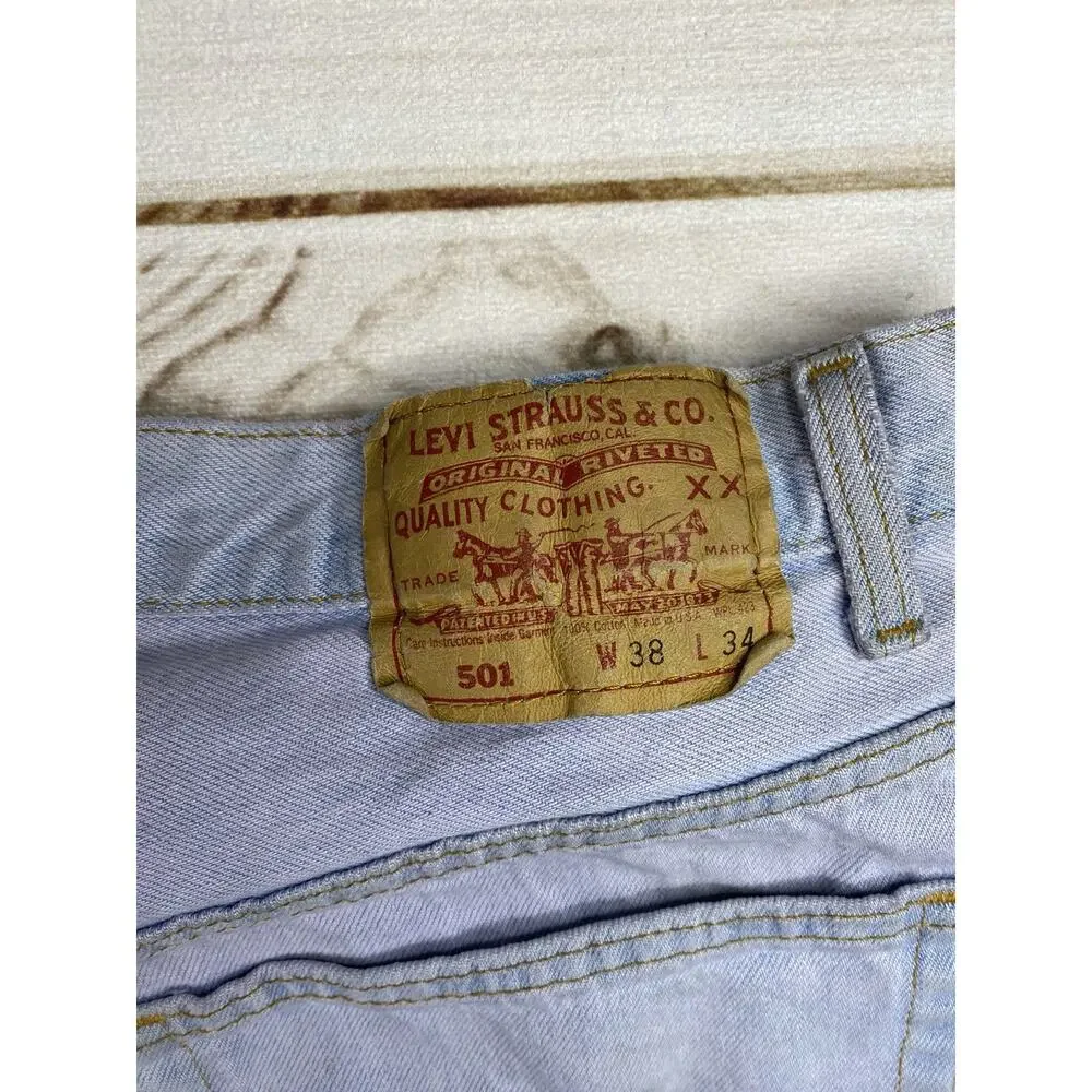 Vtg Levi’s 501 Jeans USA Made 38x34 UPCYCLED Tie Dye Distressed Button Fly 80 90